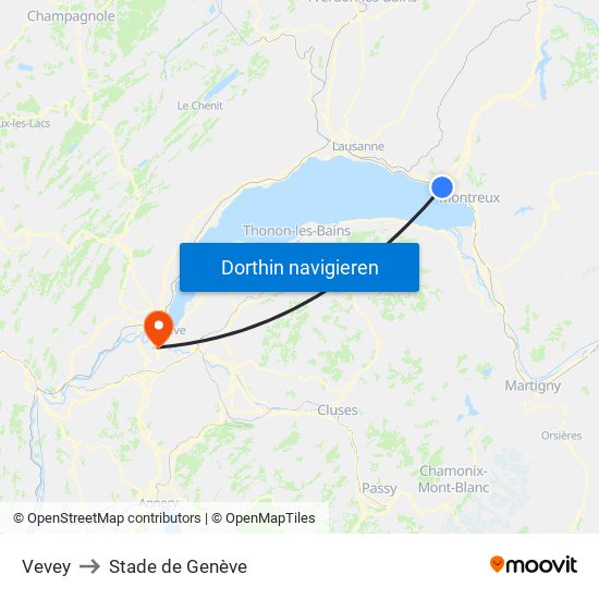 Vevey to Stade de Genève map