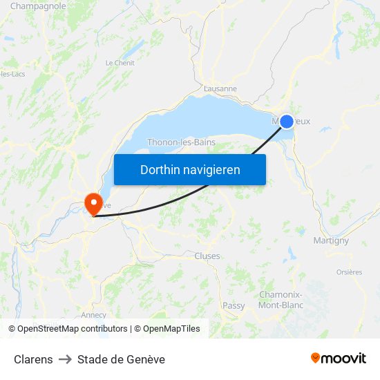 Clarens to Stade de Genève map