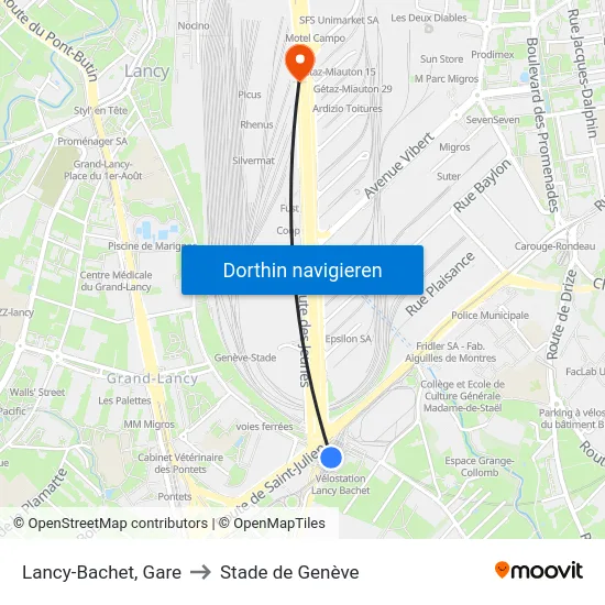 Lancy-Bachet, Gare to Stade de Genève map
