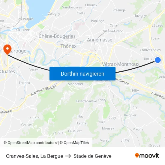 Cranves-Sales, La Bergue to Stade de Genève map
