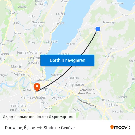Douvaine, Église to Stade de Genève map