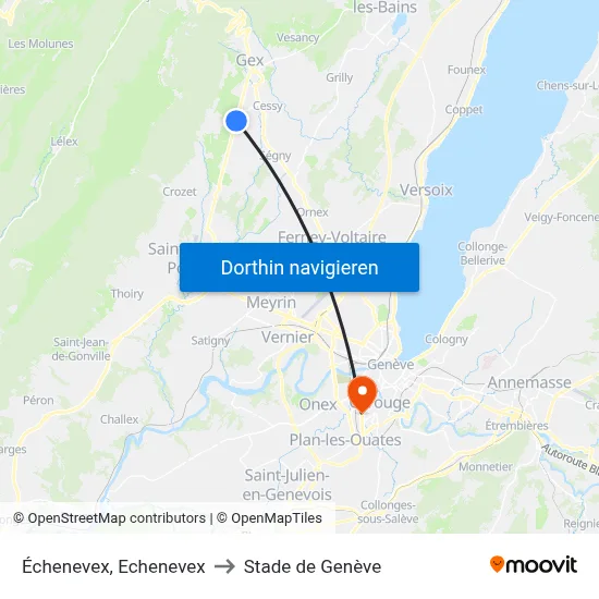 Échenevex, Echenevex to Stade de Genève map