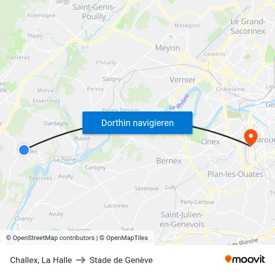 Challex, La Halle to Stade de Genève map