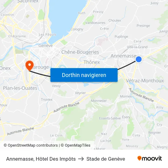 Annemasse, Hôtel Des Impôts to Stade de Genève map