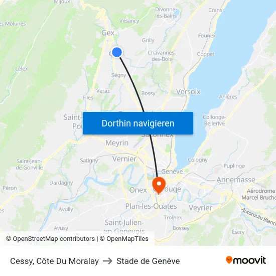 Cessy, Côte Du Moralay to Stade de Genève map