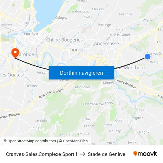 Cranves-Sales,Complexe Sportif to Stade de Genève map