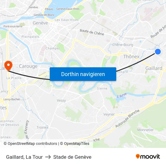 Gaillard, La Tour to Stade de Genève map
