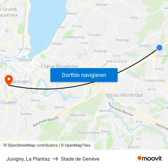 Juvigny, La Plantaz to Stade de Genève map