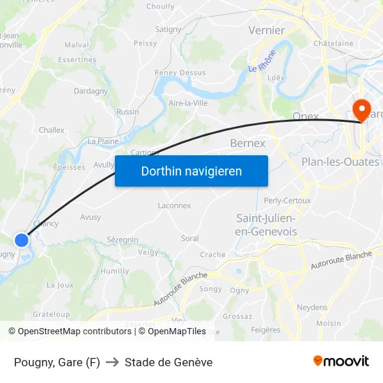 Pougny, Gare (F) to Stade de Genève map