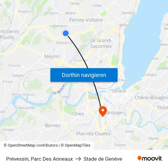 Prévessin, Parc Des Anneaux to Stade de Genève map