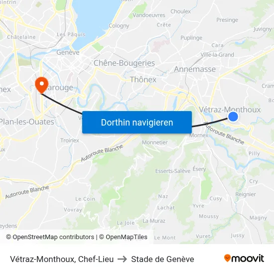 Vétraz-Monthoux, Chef-Lieu to Stade de Genève map