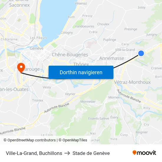 Ville-La-Grand, Buchillons to Stade de Genève map