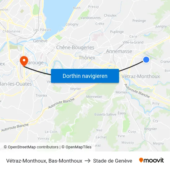 Vétraz-Monthoux, Bas-Monthoux to Stade de Genève map