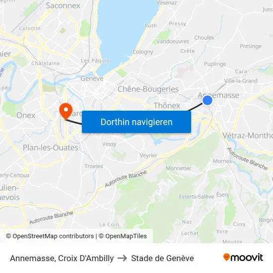 Annemasse, Croix D'Ambilly to Stade de Genève map