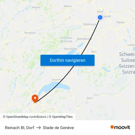 Reinach Bl, Rebberg to Stade de Genève map