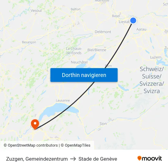 Zuzgen, Gemeindezentrum to Stade de Genève map