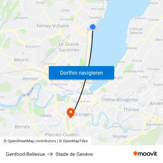 Genthod-Bellevue to Stade de Genève map