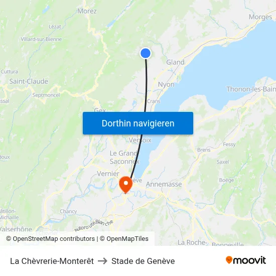 La Chèvrerie-Monterêt to Stade de Genève map