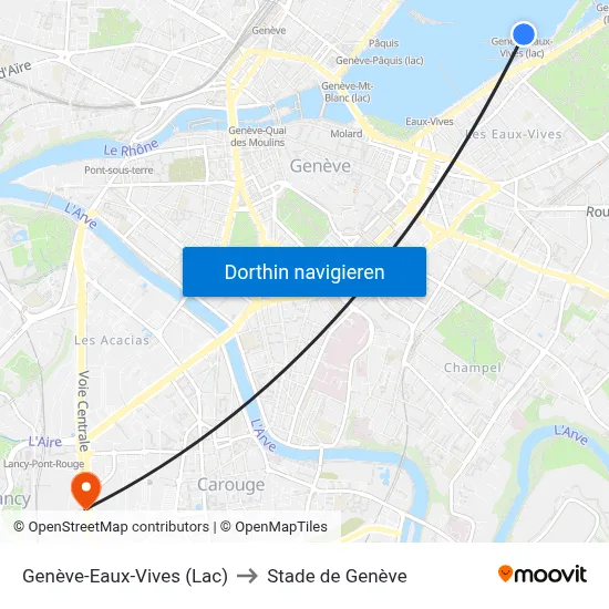 Genève-Eaux-Vives (Lac) to Stade de Genève map