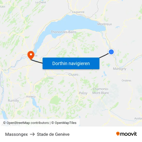 Massongex to Stade de Genève map