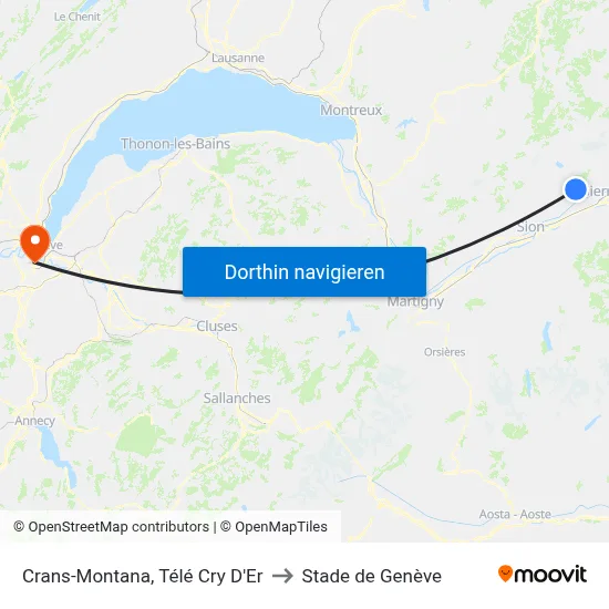 Crans-Montana, Télé Cry D'Er to Stade de Genève map