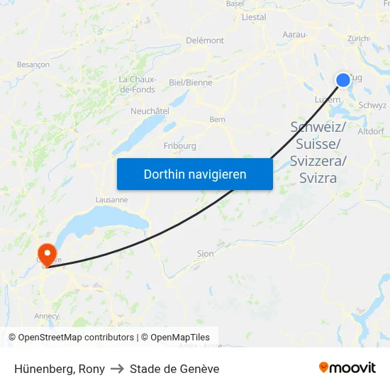 Hünenberg, Rony to Stade de Genève map