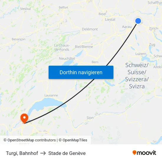 Turgi, Bahnhof to Stade de Genève map