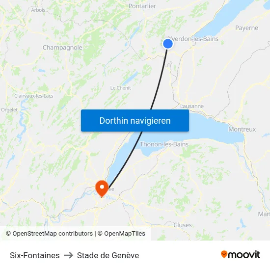 Six-Fontaines to Stade de Genève map