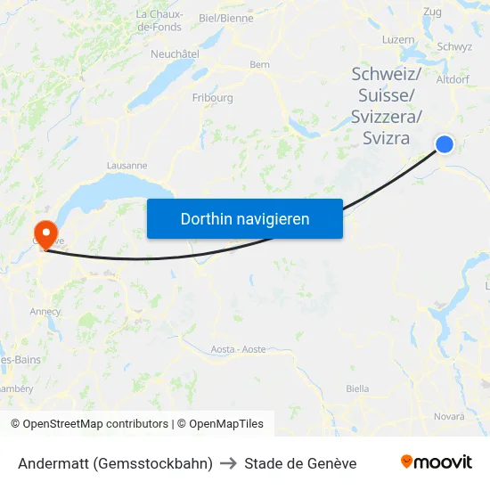 Andermatt (Gemsstockbahn) to Stade de Genève map