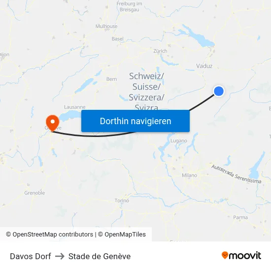 Davos Dorf to Stade de Genève map