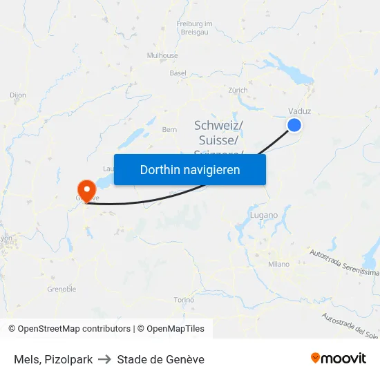Mels, Pizolpark to Stade de Genève map