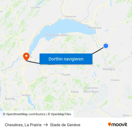 Chesières, La Prairie to Stade de Genève map