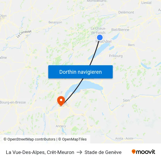 La Vue-Des-Alpes, Crêt-Meuron to Stade de Genève map