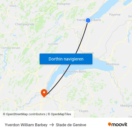 Yverdon William Barbey to Stade de Genève map