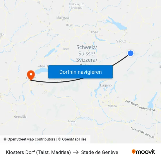 Klosters Dorf (Talst. Madrisa) to Stade de Genève map