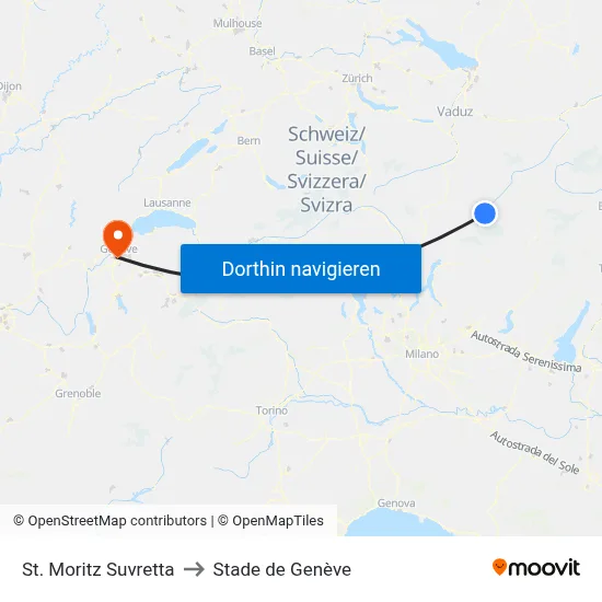 St. Moritz Suvretta to Stade de Genève map