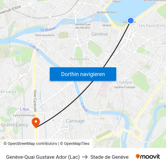 Genève-Quai Gustave Ador (Lac) to Stade de Genève map