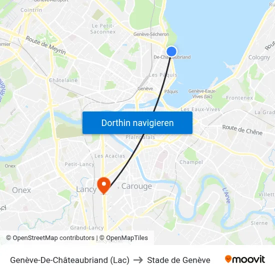 Genève-De-Châteaubriand (Lac) to Stade de Genève map