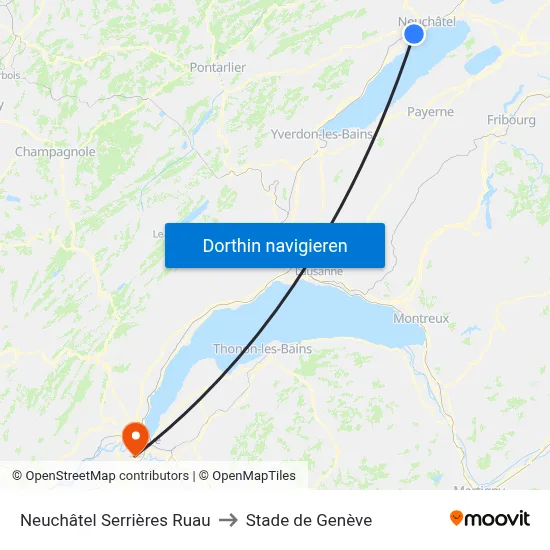 Neuchâtel Serrières Ruau to Stade de Genève map