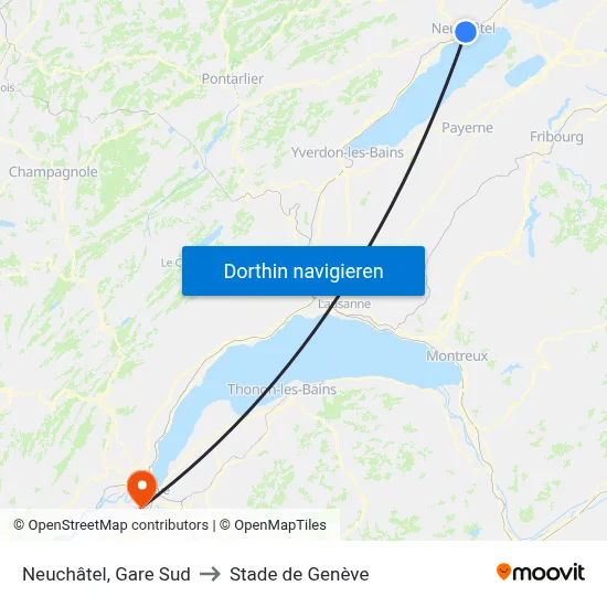 Neuchâtel, Gare Sud to Stade de Genève map
