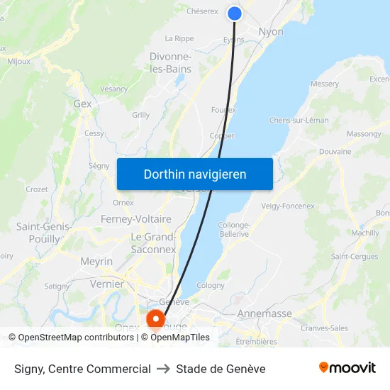 Signy, Centre Commercial to Stade de Genève map