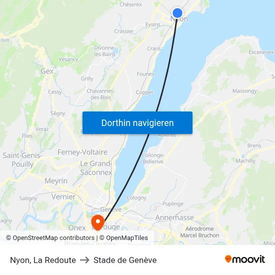 Nyon, La Redoute to Stade de Genève map