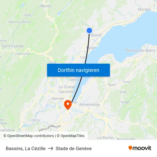Bassins, La Cézille to Stade de Genève map