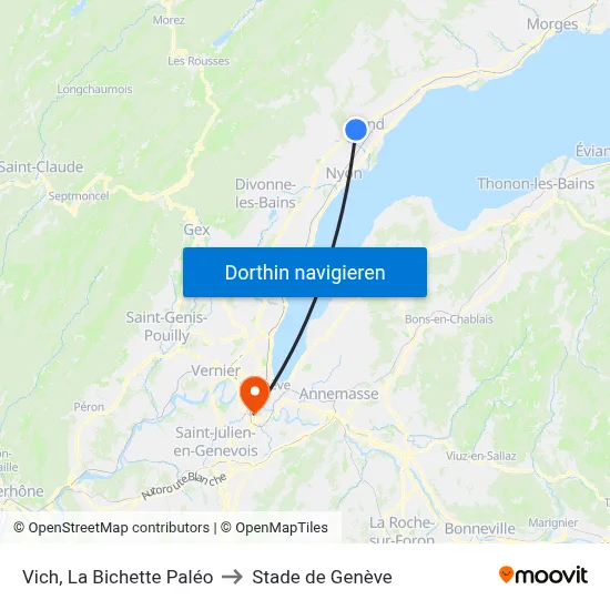Vich, La Bichette Paléo to Stade de Genève map