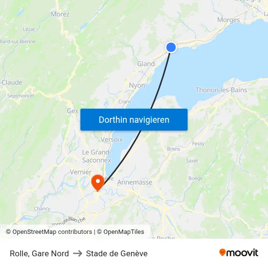 Rolle, Gare Nord to Stade de Genève map