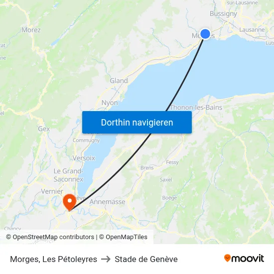 Morges, Les Pétoleyres to Stade de Genève map