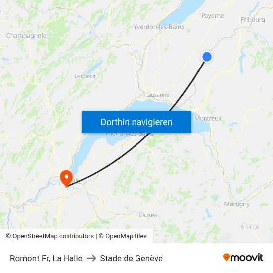 Romont Fr, La Halle to Stade de Genève map