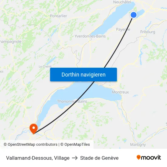 Vallamand-Dessous, Village to Stade de Genève map