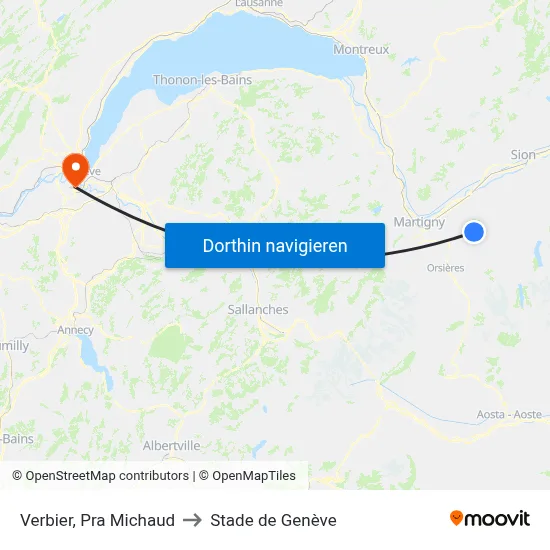 Verbier, Pra Michaud to Stade de Genève map