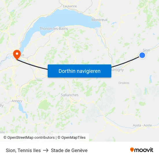 Sion, Tennis Iles to Stade de Genève map